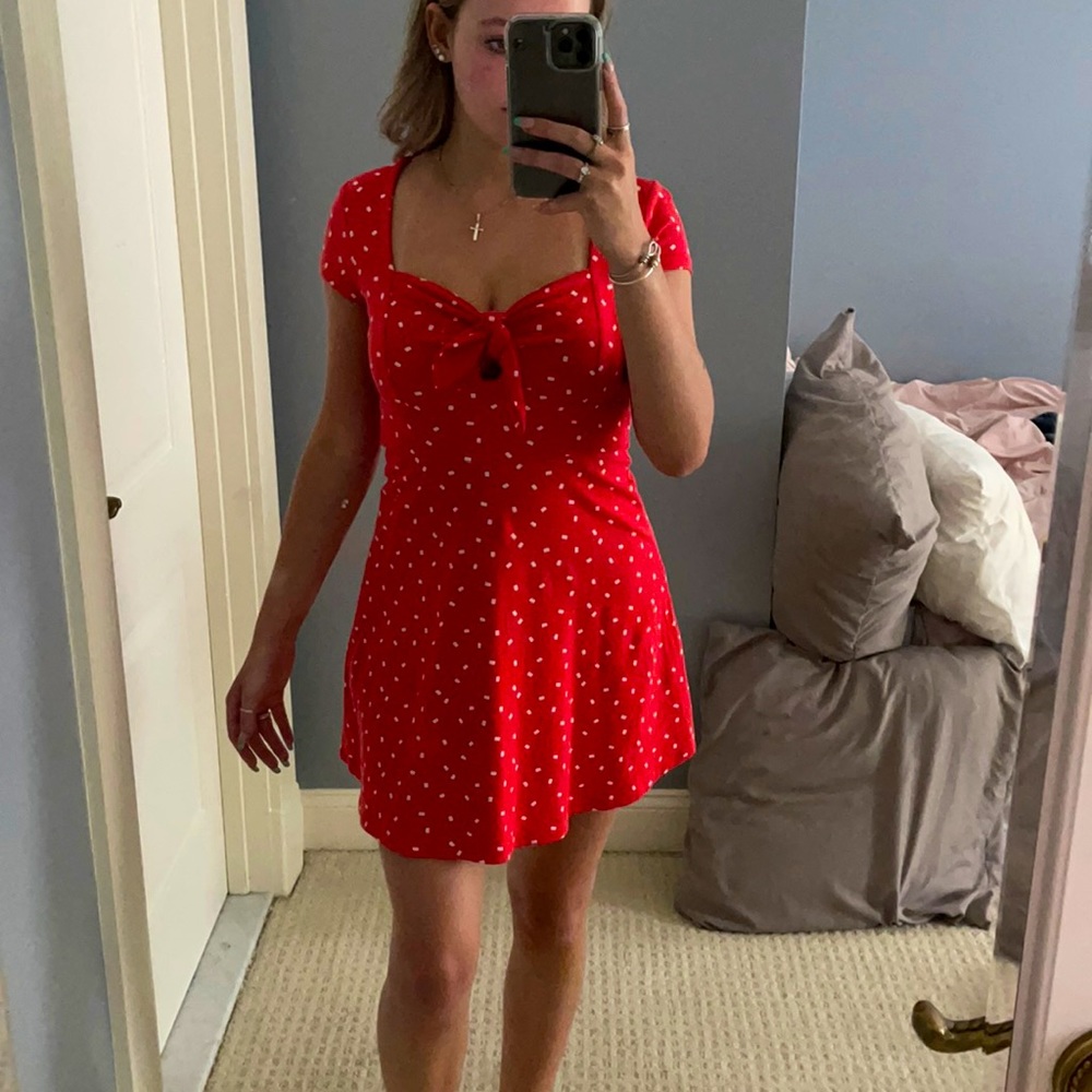 Forever 21 Red Pokadot Sun Dress w/ front tie